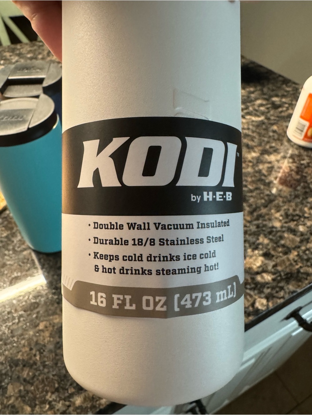 White Insulated Stainless Steel Water Bottle, 16 oz